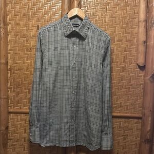 Tom Ford houndstooth black white checkered cotton long sleeve shirt Large